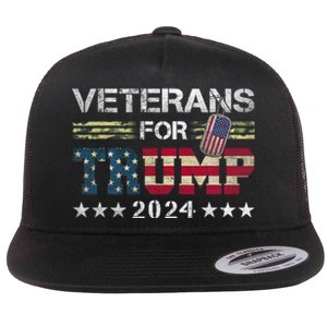 Dad Grandpa Veterans For Trump 2024 American Flag Camo Flat Bill Trucker Hat