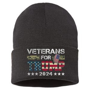 Dad Grandpa Veterans For Trump 2024 American Flag Camo Sustainable Knit Beanie