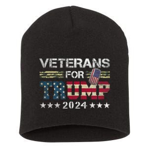 Dad Grandpa Veterans For Trump 2024 American Flag Camo Short Acrylic Beanie