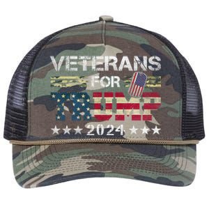 Dad Grandpa Veterans For Trump 2024 American Flag Camo Retro Rope Trucker Hat Cap