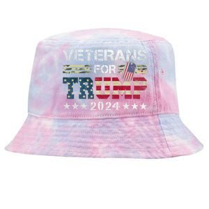 Dad Grandpa Veterans For Trump 2024 American Flag Camo Tie-Dyed Bucket Hat