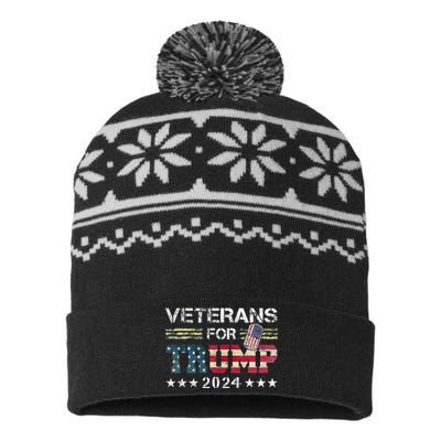 Dad Grandpa Veterans For Trump 2024 American Flag Camo USA-Made Snowflake Beanie