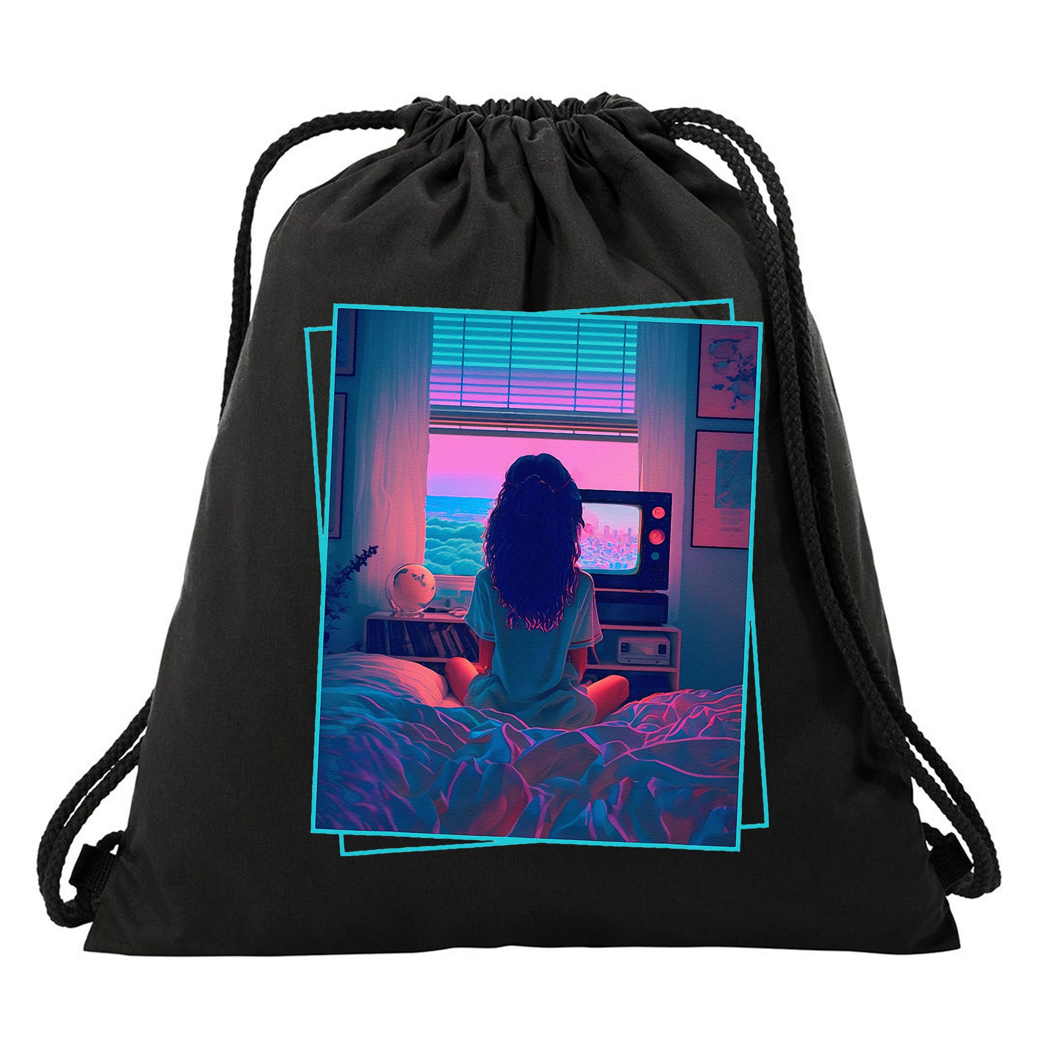 Dreamy Girl Vaporwave Anime Chill 90s Ethereal Alt Aesthetic Drawstring Bag