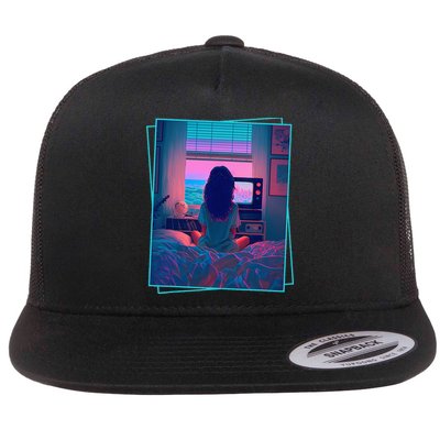 Dreamy Girl Vaporwave Anime Chill 90s Ethereal Alt Aesthetic Flatbill Hat