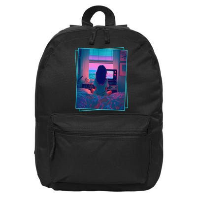 Dreamy Girl Vaporwave Anime Chill 90s Ethereal Alt Aesthetic 16 in Basic Backpack
