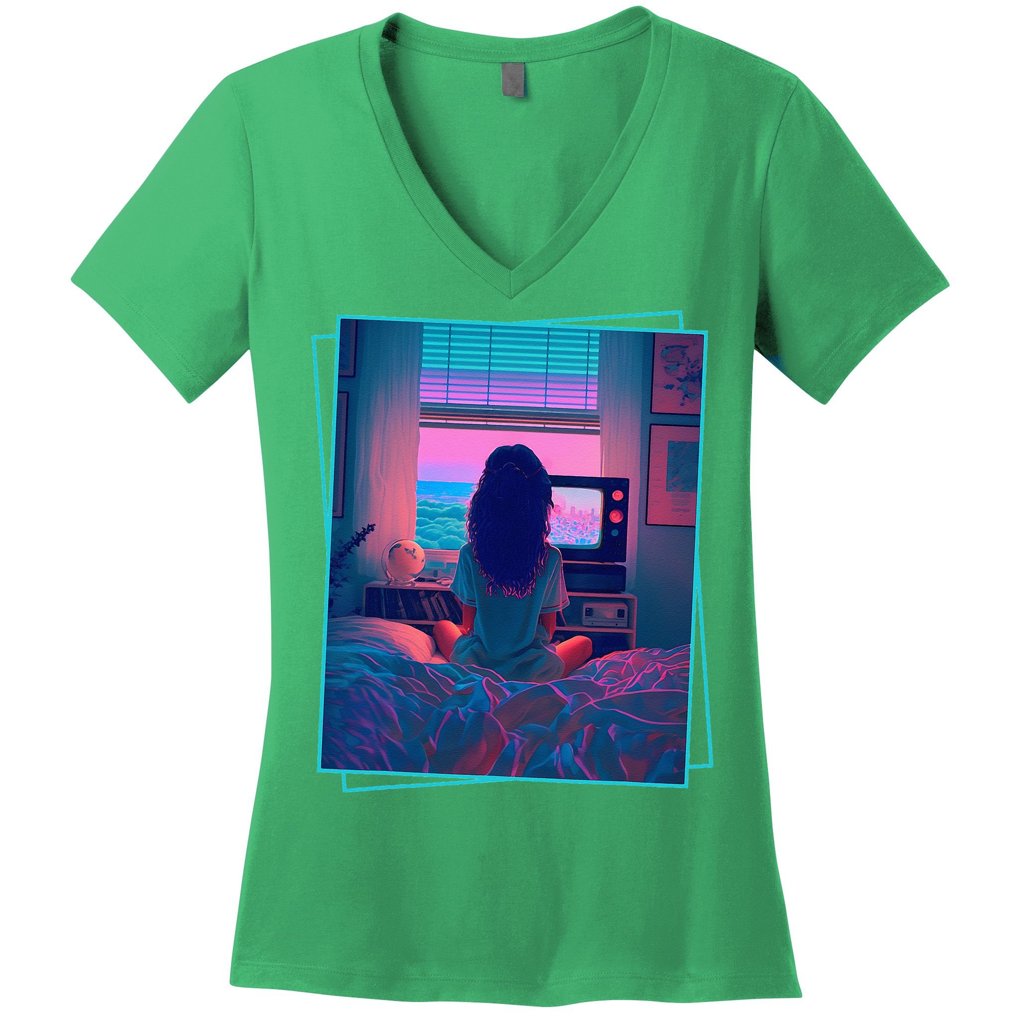 Dreamy Girl Vaporwave Anime Chill 90s Ethereal Alt Aesthetic Women's V-Neck T-Shirt