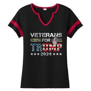 Dad Grandpa Veterans For Trump 2024 American Flag Camo Ladies Halftime Notch Neck Tee