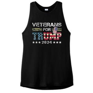 Dad Grandpa Veterans For Trump 2024 American Flag Camo Ladies PosiCharge Tri-Blend Wicking Tank