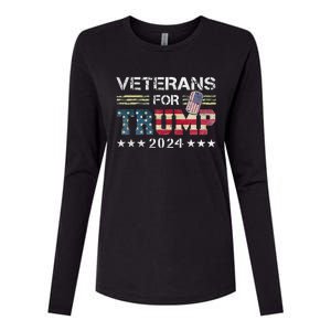 Dad Grandpa Veterans For Trump 2024 American Flag Camo Womens Cotton Relaxed Long Sleeve T-Shirt