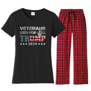 Dad Grandpa Veterans For Trump 2024 American Flag Camo Women's Flannel Pajama Set