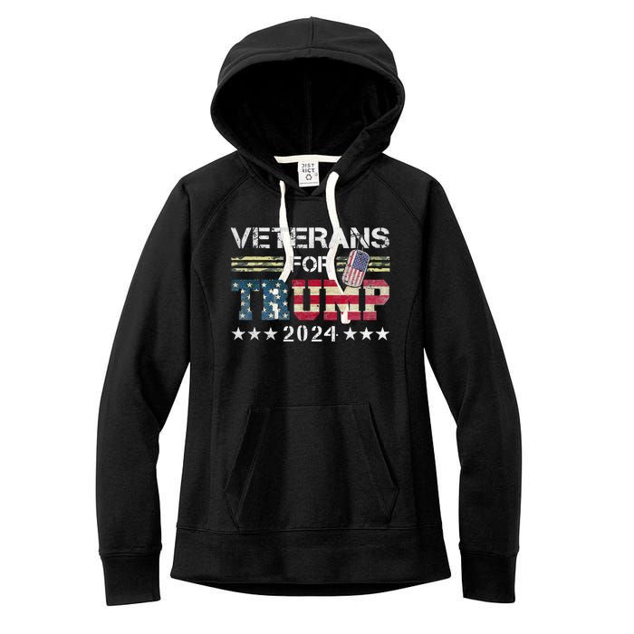 Dad Grandpa Veterans For Trump 2024 American Flag Camo Women's Fleece Hoodie