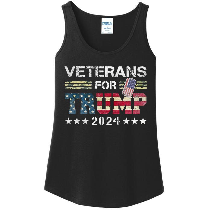 Dad Grandpa Veterans For Trump 2024 American Flag Camo Ladies Essential Tank