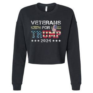 Dad Grandpa Veterans For Trump 2024 American Flag Camo Cropped Pullover Crew