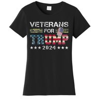 Dad Grandpa Veterans For Trump 2024 American Flag Camo Women's T-Shirt