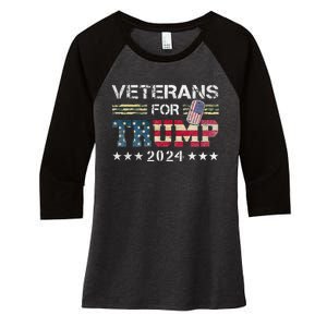 Dad Grandpa Veterans For Trump 2024 American Flag Camo Women's Tri-Blend 3/4-Sleeve Raglan Shirt