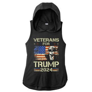 Dad Grandpa Veterans For Trump 2024 American Flag Camo Ladies PosiCharge Tri-Blend Wicking Draft Hoodie Tank