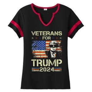 Dad Grandpa Veterans For Trump 2024 American Flag Camo Ladies Halftime Notch Neck Tee