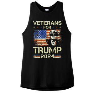 Dad Grandpa Veterans For Trump 2024 American Flag Camo Ladies PosiCharge Tri-Blend Wicking Tank