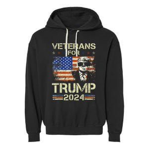 Dad Grandpa Veterans For Trump 2024 American Flag Camo Garment-Dyed Fleece Hoodie