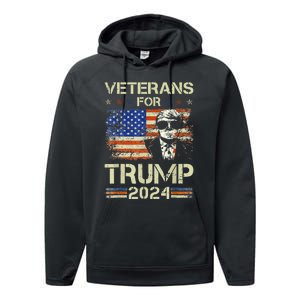 Dad Grandpa Veterans For Trump 2024 American Flag Camo Performance Fleece Hoodie