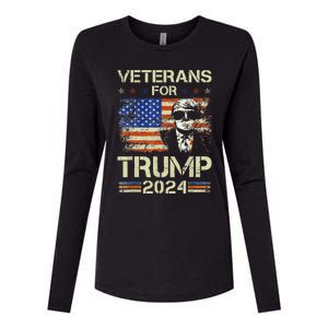 Dad Grandpa Veterans For Trump 2024 American Flag Camo Womens Cotton Relaxed Long Sleeve T-Shirt