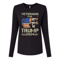 Dad Grandpa Veterans For Trump 2024 American Flag Camo Womens Cotton Relaxed Long Sleeve T-Shirt