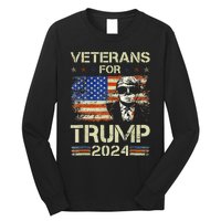 Dad Grandpa Veterans For Trump 2024 American Flag Camo Long Sleeve Shirt