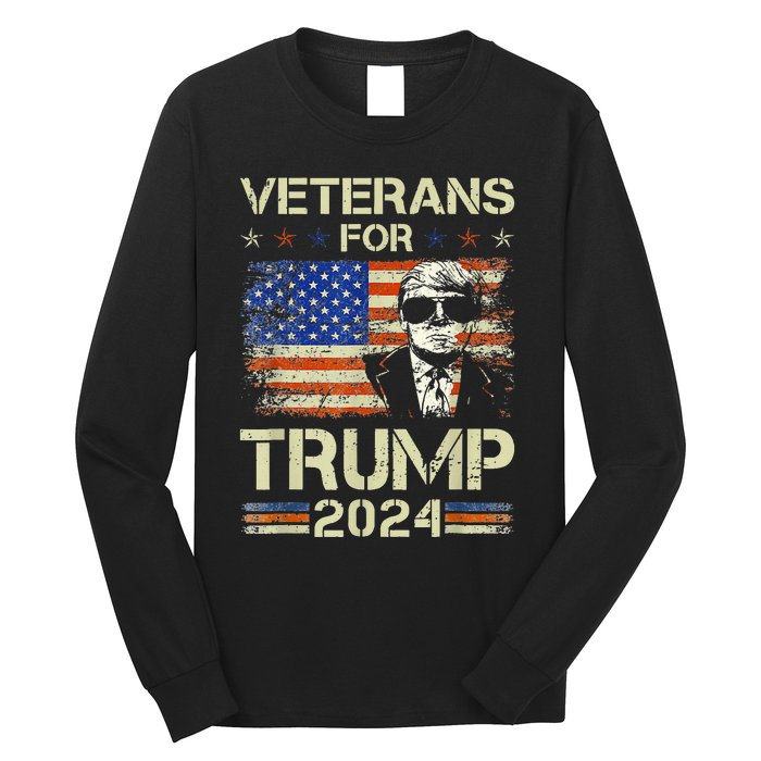 Dad Grandpa Veterans For Trump 2024 American Flag Camo Long Sleeve Shirt