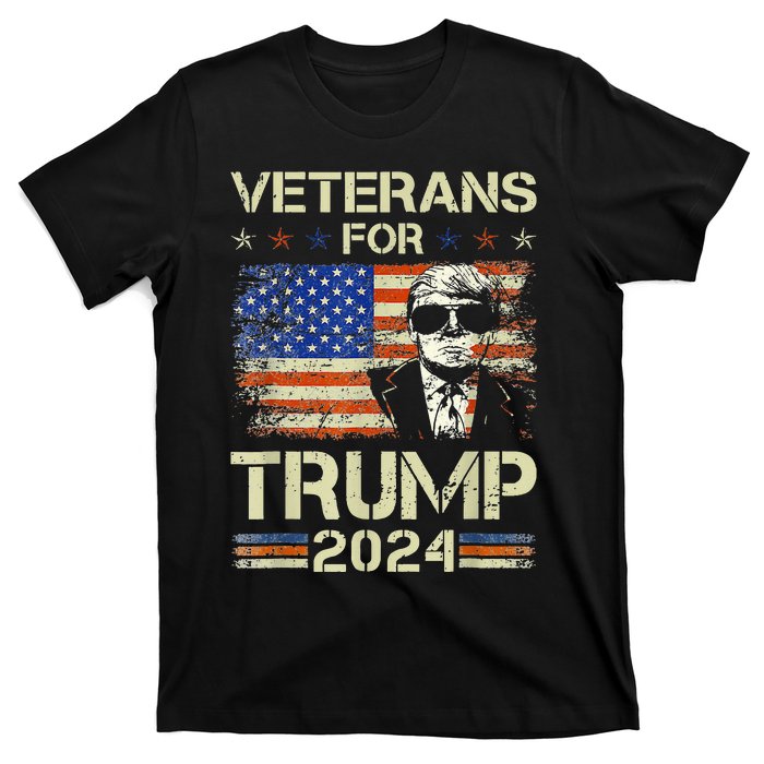 Dad Grandpa Veterans For Trump 2024 American Flag Camo T-Shirt