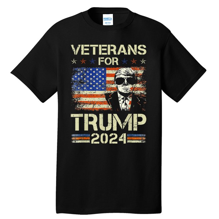 Dad Grandpa Veterans For Trump 2024 American Flag Camo Tall T-Shirt