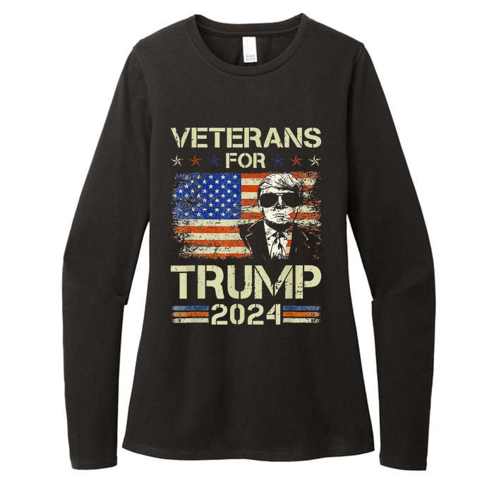 Dad Grandpa Veterans For Trump 2024 American Flag Camo Womens CVC Long Sleeve Shirt