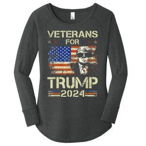 Dad Grandpa Veterans For Trump 2024 American Flag Camo Women's Perfect Tri Tunic Long Sleeve Shirt