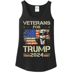 Dad Grandpa Veterans For Trump 2024 American Flag Camo Ladies Essential Tank