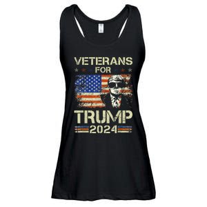 Dad Grandpa Veterans For Trump 2024 American Flag Camo Ladies Essential Flowy Tank