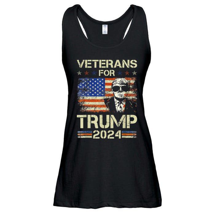 Dad Grandpa Veterans For Trump 2024 American Flag Camo Ladies Essential Flowy Tank