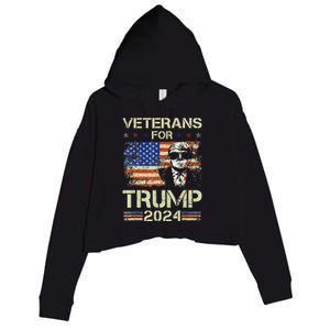 Dad Grandpa Veterans For Trump 2024 American Flag Camo Crop Fleece Hoodie