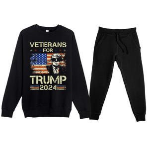 Dad Grandpa Veterans For Trump 2024 American Flag Camo Premium Crewneck Sweatsuit Set