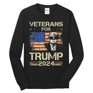 Dad Grandpa Veterans For Trump 2024 American Flag Camo Tall Long Sleeve T-Shirt