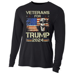 Dad Grandpa Veterans For Trump 2024 American Flag Camo Cooling Performance Long Sleeve Crew