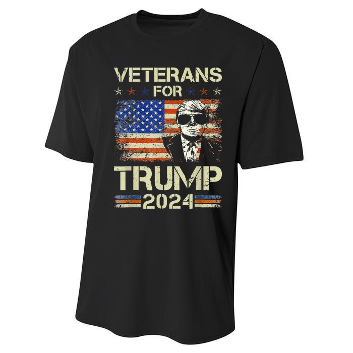 Dad Grandpa Veterans For Trump 2024 American Flag Camo Performance Sprint T-Shirt