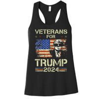 Dad Grandpa Veterans For Trump 2024 American Flag Camo Women's Racerback Tank