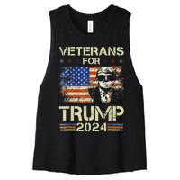 Dad Grandpa Veterans For Trump 2024 American Flag Camo Women's Racerback Cropped Tank