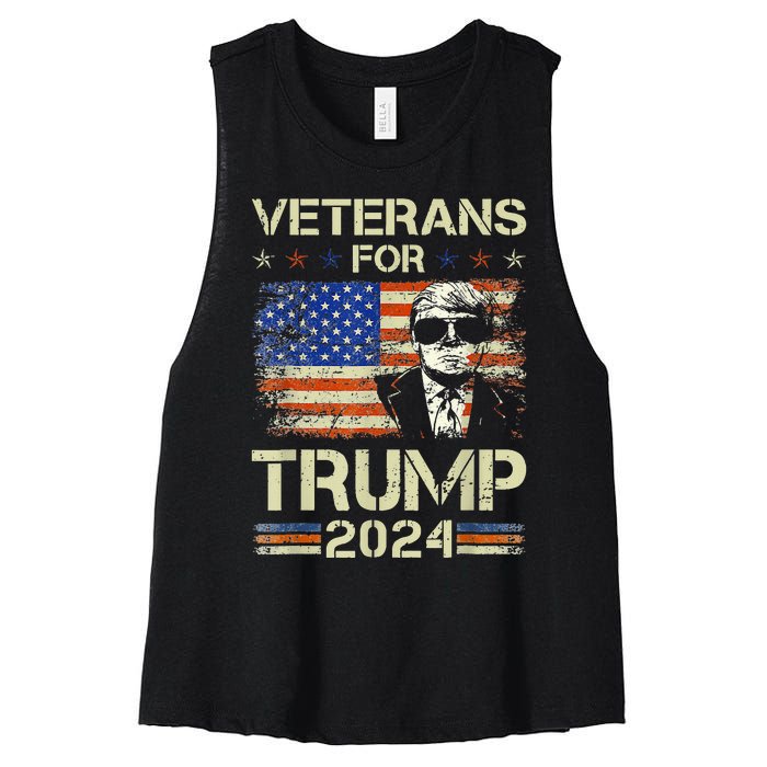 Dad Grandpa Veterans For Trump 2024 American Flag Camo Women's Racerback Cropped Tank