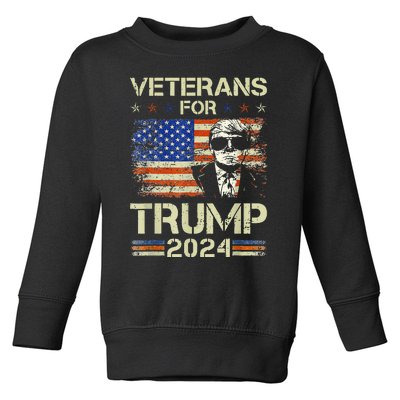 Dad Grandpa Veterans For Trump 2024 American Flag Camo Toddler Sweatshirt