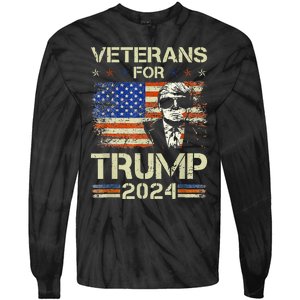 Dad Grandpa Veterans For Trump 2024 American Flag Camo Tie-Dye Long Sleeve Shirt