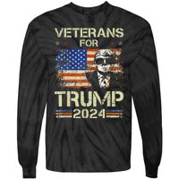 Dad Grandpa Veterans For Trump 2024 American Flag Camo Tie-Dye Long Sleeve Shirt