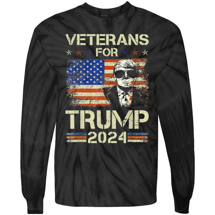 Dad Grandpa Veterans For Trump 2024 American Flag Camo Tie-Dye Long Sleeve Shirt