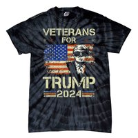 Dad Grandpa Veterans For Trump 2024 American Flag Camo Tie-Dye T-Shirt