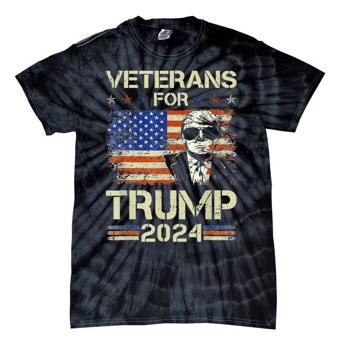 Dad Grandpa Veterans For Trump 2024 American Flag Camo Tie-Dye T-Shirt