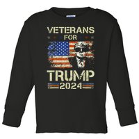 Dad Grandpa Veterans For Trump 2024 American Flag Camo Toddler Long Sleeve Shirt